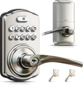 Veise Keypad Door Lock with Handle, Keyless Entry for Front Door & Bedroom, Electronic Lock with Code, Auto-Locking, Easy Installation, Passage Mode, Satin Nickel