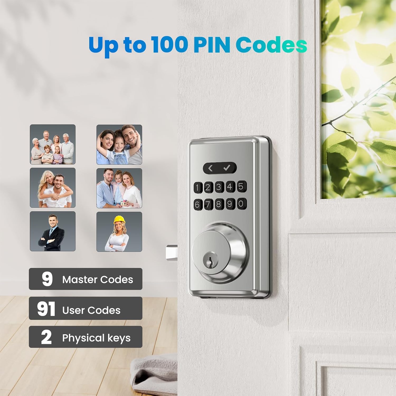 Keyless Entry Door Lock Deadbolt with Keypad, Digital Smart Locks with Code, Auto Lock, Anti-Peeking Password, Easy Installation, Satin Nickel