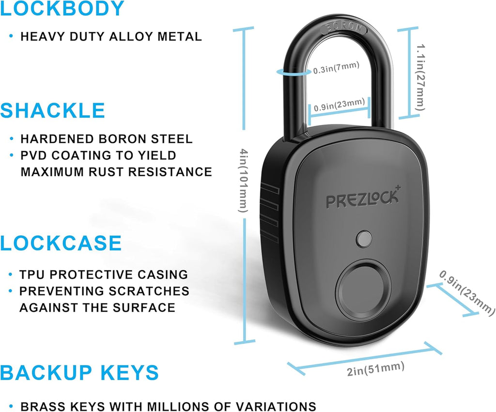 Smart Fingerprint Padlock with Key, Biometric Padlock with APP, Suitable for Outdoor and Heavy Duty, IP65 Waterproof.