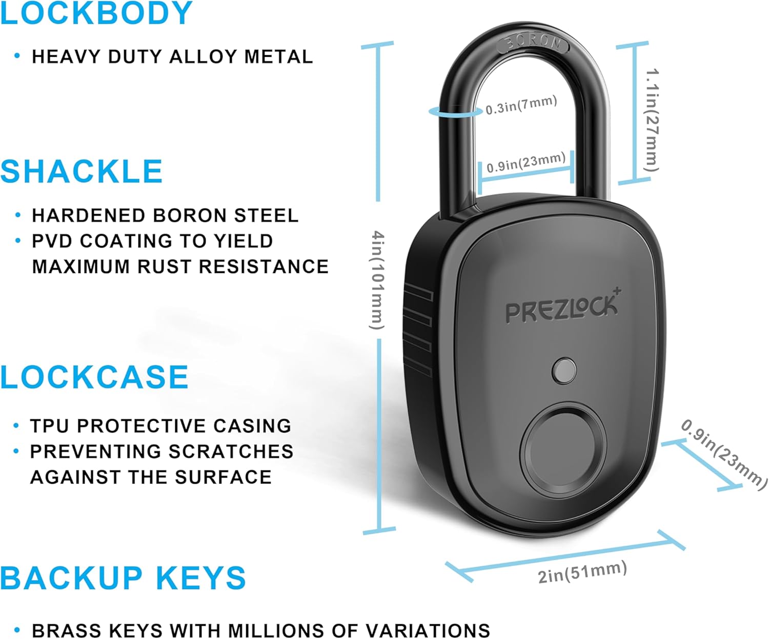 Smart Fingerprint Padlock with Key, Biometric Padlock with APP, Suitable for Outdoor and Heavy Duty, IP65 Waterproof.