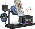 6-in-1 Wireless Charging Station for Multiple Apple Devices with Bluetooth Speakers Alarm Clock Night Light，Qi2.2 Phone Charger Stand for iPhone 17/16/15/14/13/12 Pro Max Apple Watch Airpods