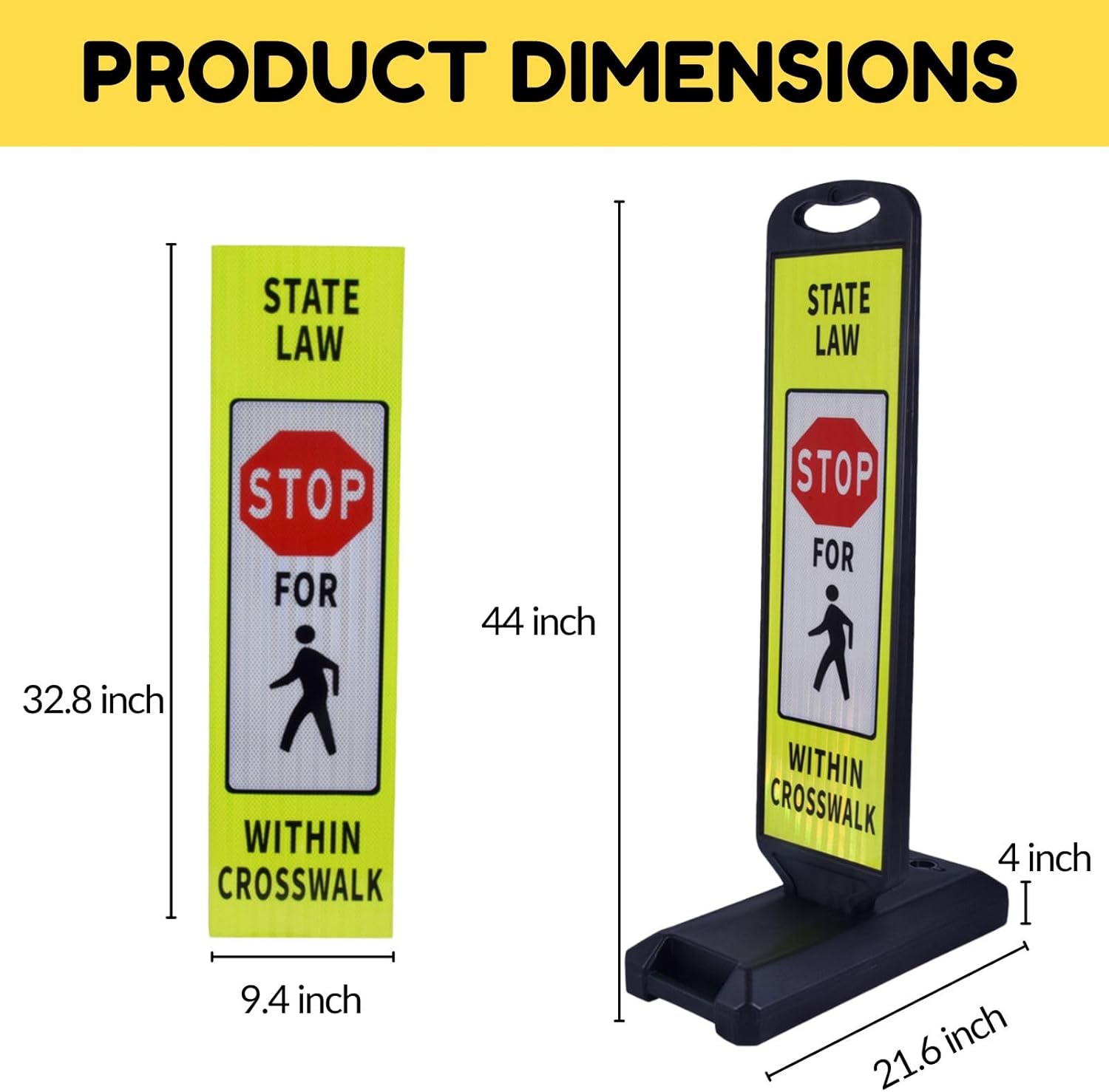 2-Pack Pedestrian Crosswalk Signs 44" Double-Sided Stop for Pedestrians Signs with Fillable Water Bases, Heavy-Duty Safety Cones for Streets, Parking Lots, and School Zones
