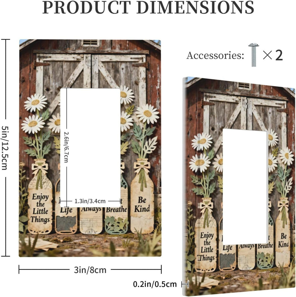 Rustic Daisy Barn Door Flowers 1 Gang Single Rocker Decorative Light Switch Covers Electrical Faceplate Switch Plates for Bathroom Kitchen Home