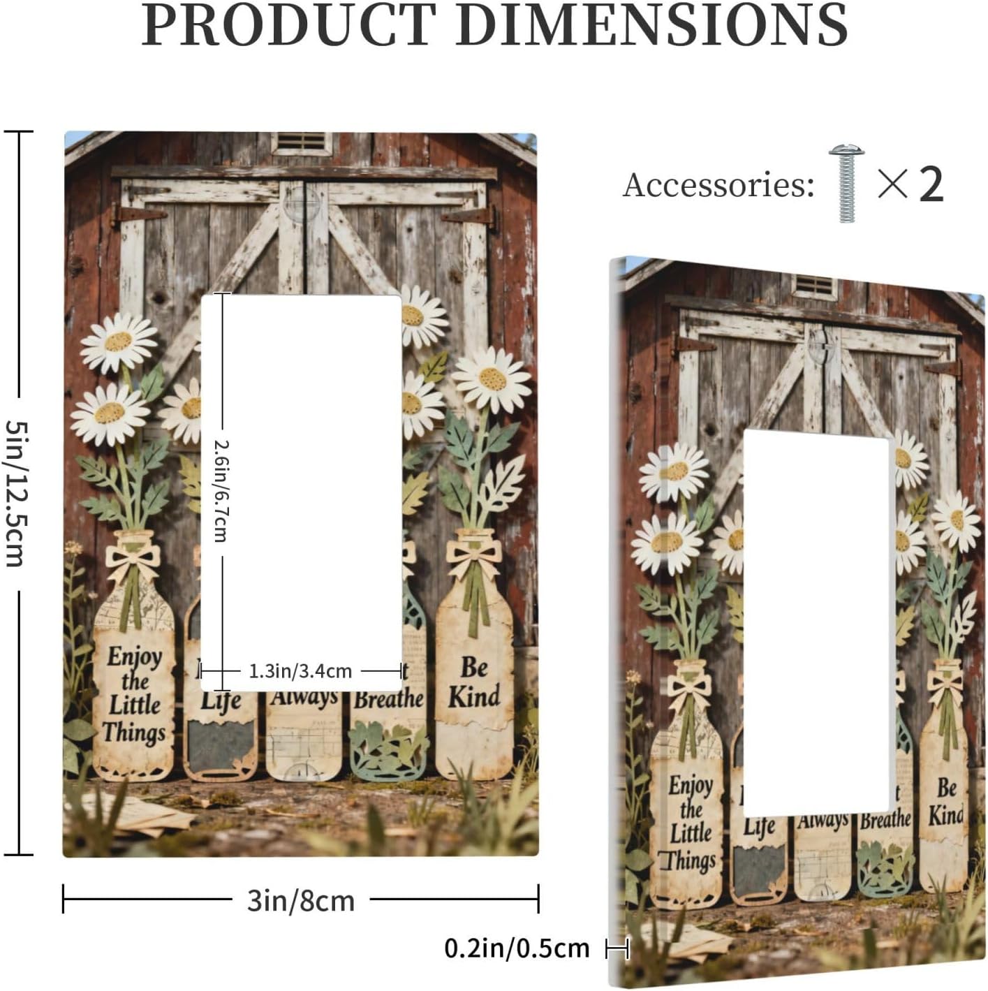 Rustic Daisy Barn Door Flowers 1 Gang Single Rocker Decorative Light Switch Covers Electrical Faceplate Switch Plates for Bathroom Kitchen Home