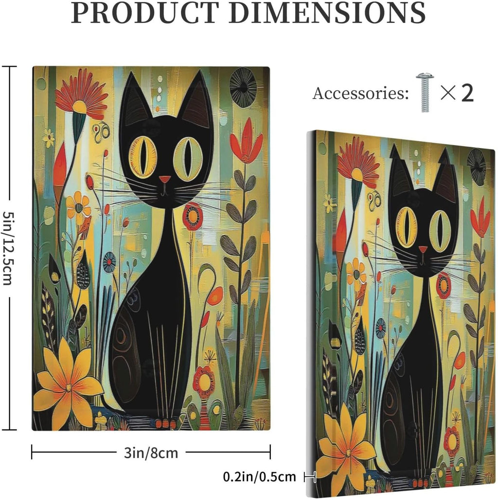 Funny Cat Retro Abstract Flowers Kitten Light Switch Cover Plate 1 Gang No Device Blank Electrical Wall Plates Faceplate Decorative Switch Plate For Kids Room Bed Room Decor