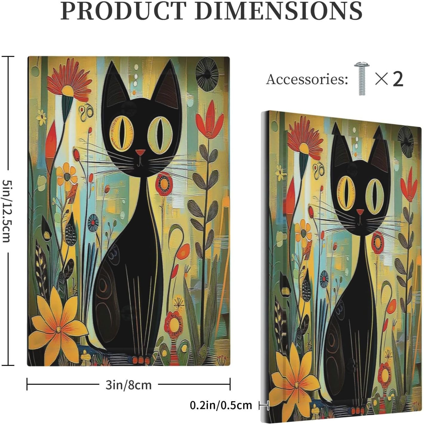 Funny Cat Retro Abstract Flowers Kitten Light Switch Cover Plate 1 Gang No Device Blank Electrical Wall Plates Faceplate Decorative Switch Plate For Kids Room Bed Room Decor
