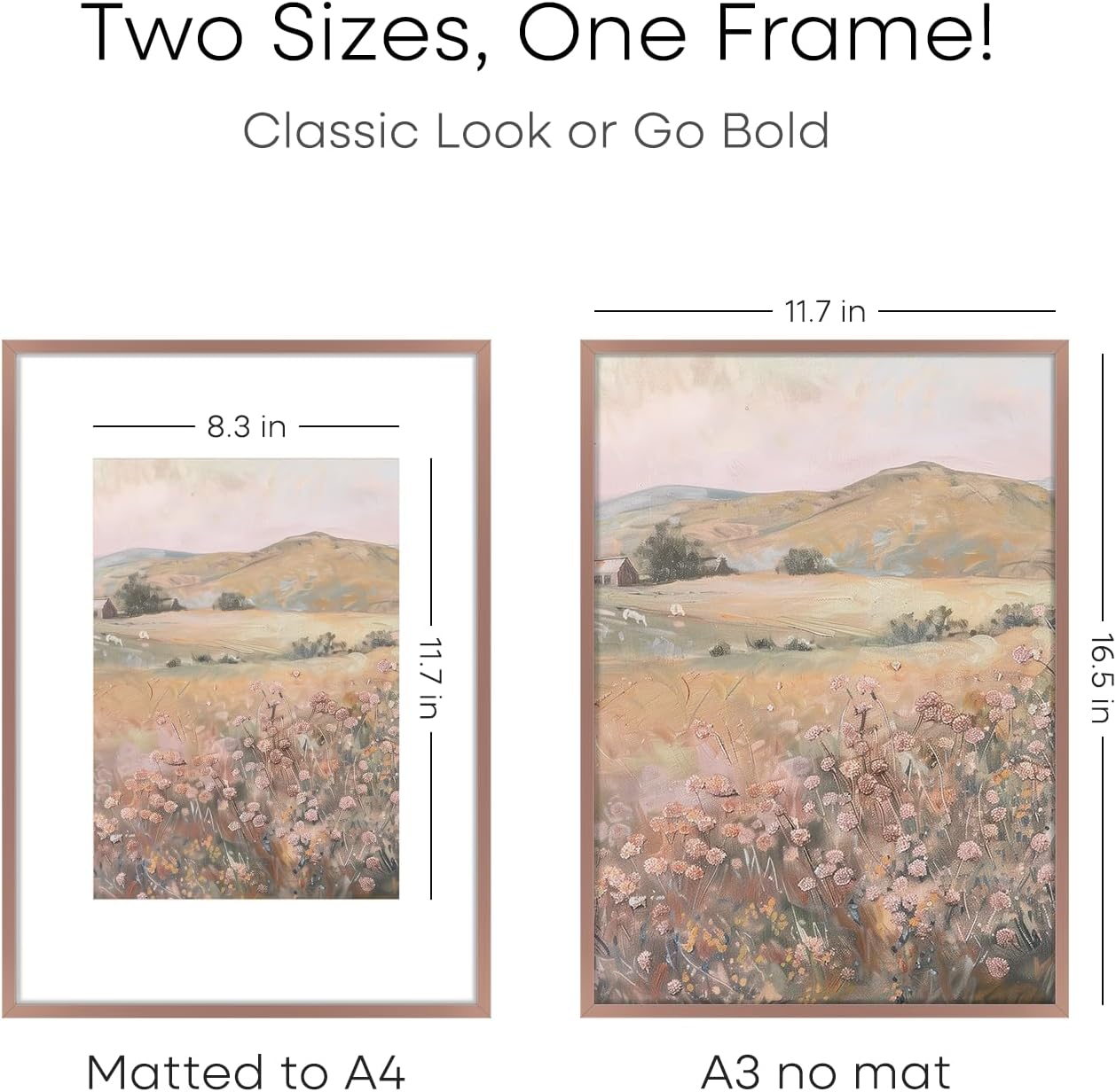 Homeforia A3 Picture Frame Mocha, High End Metal 11.7 x 16.5 inch Poster Frames with Mat 8.3 x 11.7 for Photo, A3 Size Frames Matted to A4 Print, 11.7x16.5 Wall Hanging Frame, Tempered Glass, Set of 1