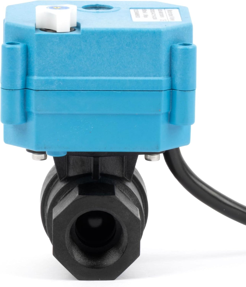 U.S. Solid 1/2” PPE Motorized Ball Valve with US Plug - Plastic Electrical Ball Valve, 2 Wire Auto Return, AC 110~230V, Normally Closed