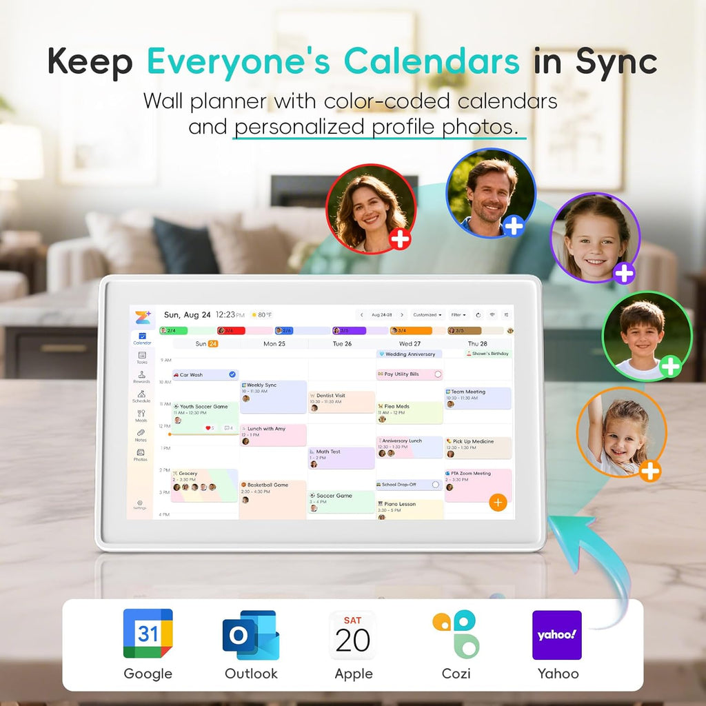 Westsee 15.6" Digital Calendar Frame – Interactive Touchscreen Eletronic Calendars, Smart Family Planner for Schedule, Photo Display, Meals, Chore Chart & Tasks, Wall & Desk Mountable (White)