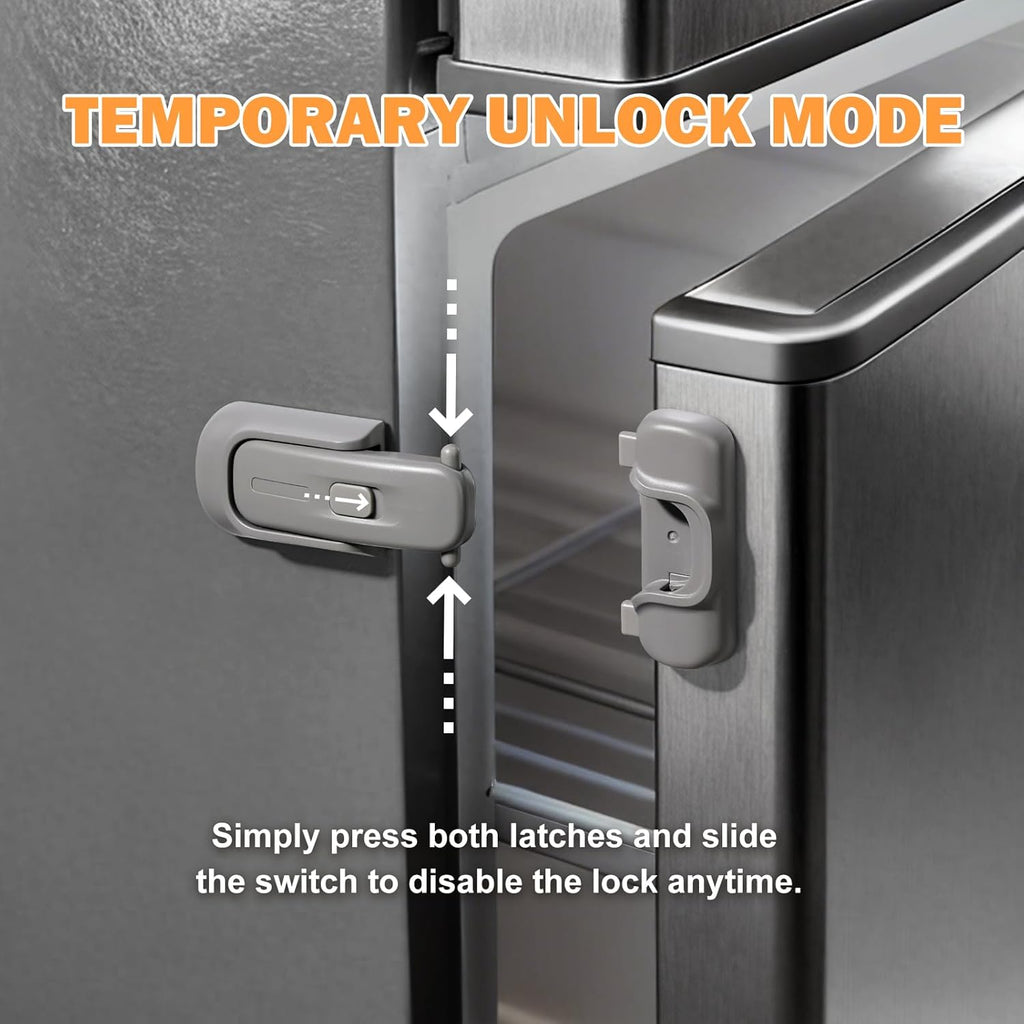 CLYMENE Child Proof Fridge Lock, Auto-Locking Refrigerator Door Latch with One-Hand Operation | No Keys or Straps | Keeps Freezer Secure from Kids & Pets – Grey