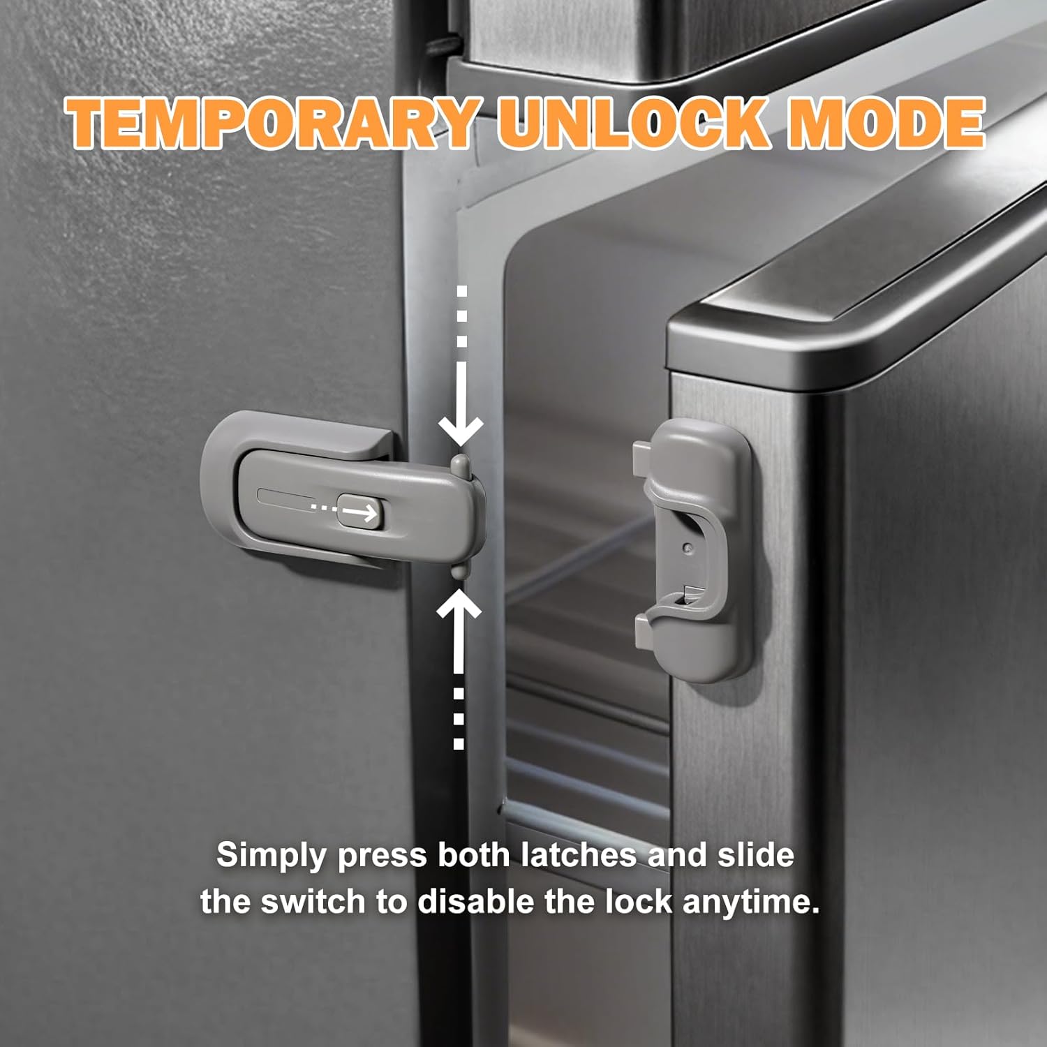 CLYMENE Child Proof Fridge Lock, Auto-Locking Refrigerator Door Latch with One-Hand Operation | No Keys or Straps | Keeps Freezer Secure from Kids & Pets – Grey