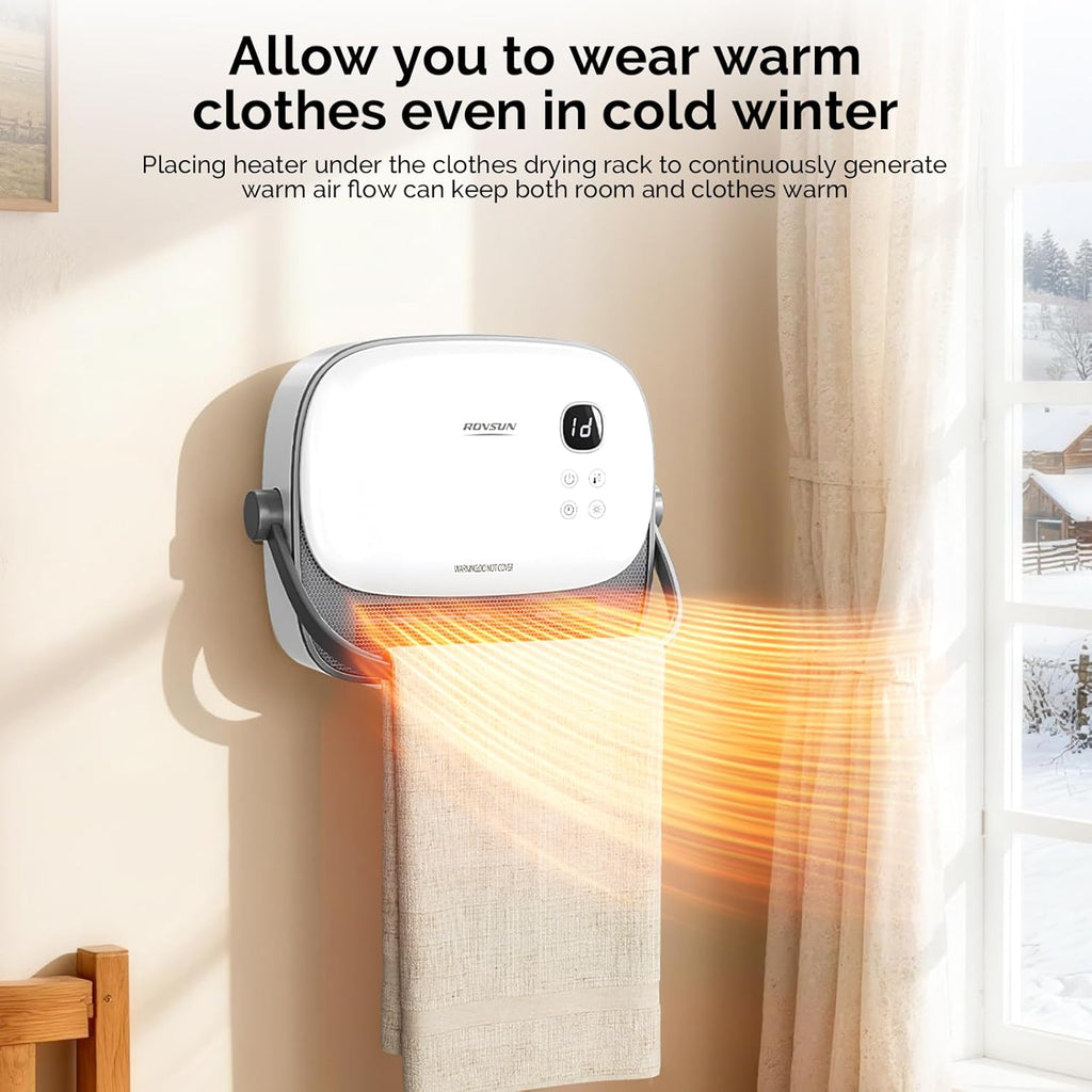 ROVSUN Samll Wall Space Heater with Remote Control, 2-in-1 Electric Heater with Portable Handle, Timer, PTC Heating Elements, Wall Heater for Indoor Use, Living Room, Bedroom, Office, Home, 1500W