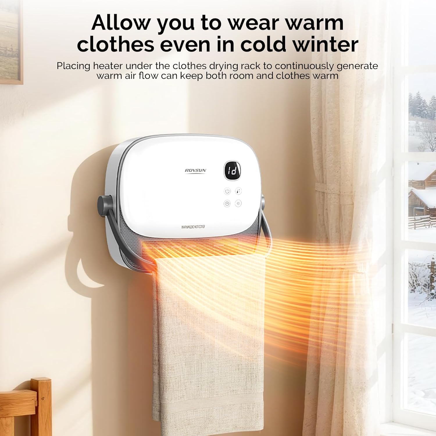 ROVSUN Samll Wall Space Heater with Remote Control, 2-in-1 Electric Heater with Portable Handle, Timer, PTC Heating Elements, Wall Heater for Indoor Use, Living Room, Bedroom, Office, Home, 1500W