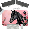 Heated Mouse Pad with 3 Temperature Settings(104°F–122°F),Large 24x14.2 Inch PU Leather Heated Desk Mat,Waterproof Warming Pad for Office,Gaming & Cold Hands Relief,Pink Rose Black Horse