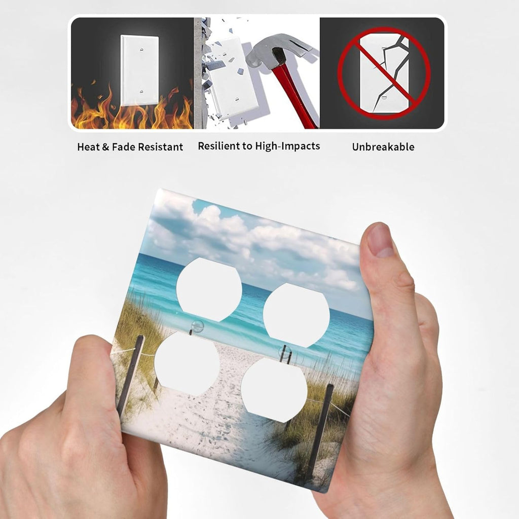 Decorative Outlet Covers Coastal Beach Ocean Seaside View 2 Gang Light Switch Cover Plate Double Duplex Wall Plates for Electrical Outlets Switch Plate Covers for Bedroom Home Decor
