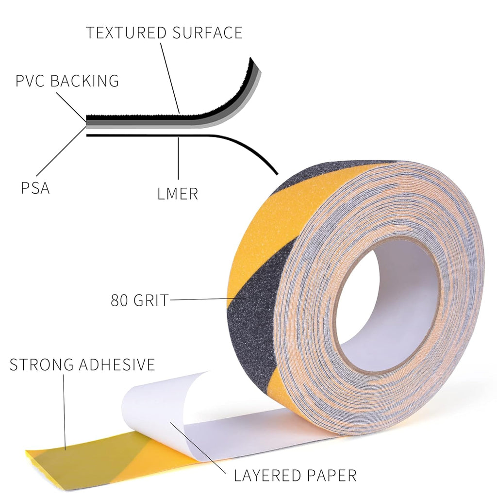 TAPEBEAR Safety Tape, 2inch x 60feet, Black/Yellow, Anti-Slip Adhesive Tape for Indoor Outdoor Steps Stairs, Waterproof, Strong Grip, Compatible with Plastic, Wood, Ceramic, Glass, Metal