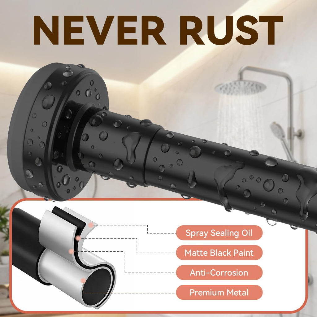 YASONIC Shower Curtain Rod 26-84 Inch, 1 Inch Diameter Tension Curtain Rods No Drilling, Black Shower Rods for Bathroom, Spring Loaded Curtain Rods Adjustable, Anti-Rust Non-Slip Easy Installation