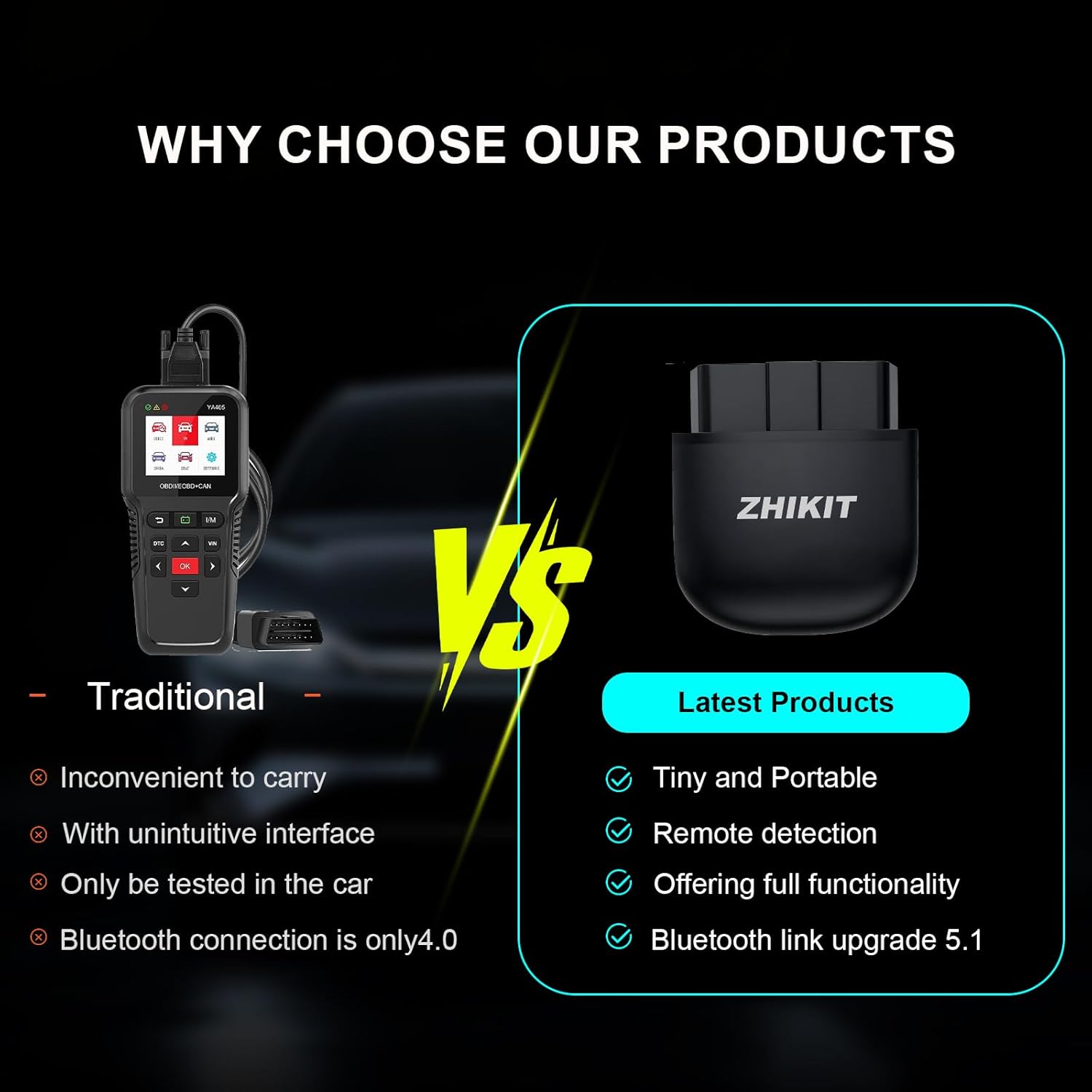 OBD2 Scanner Bluetooth for iPhone/Android -Wireless OBDⅡ Atuo Diagnostic Tool-Supports OBD2 Compliant Vehicles 1996 and Newer