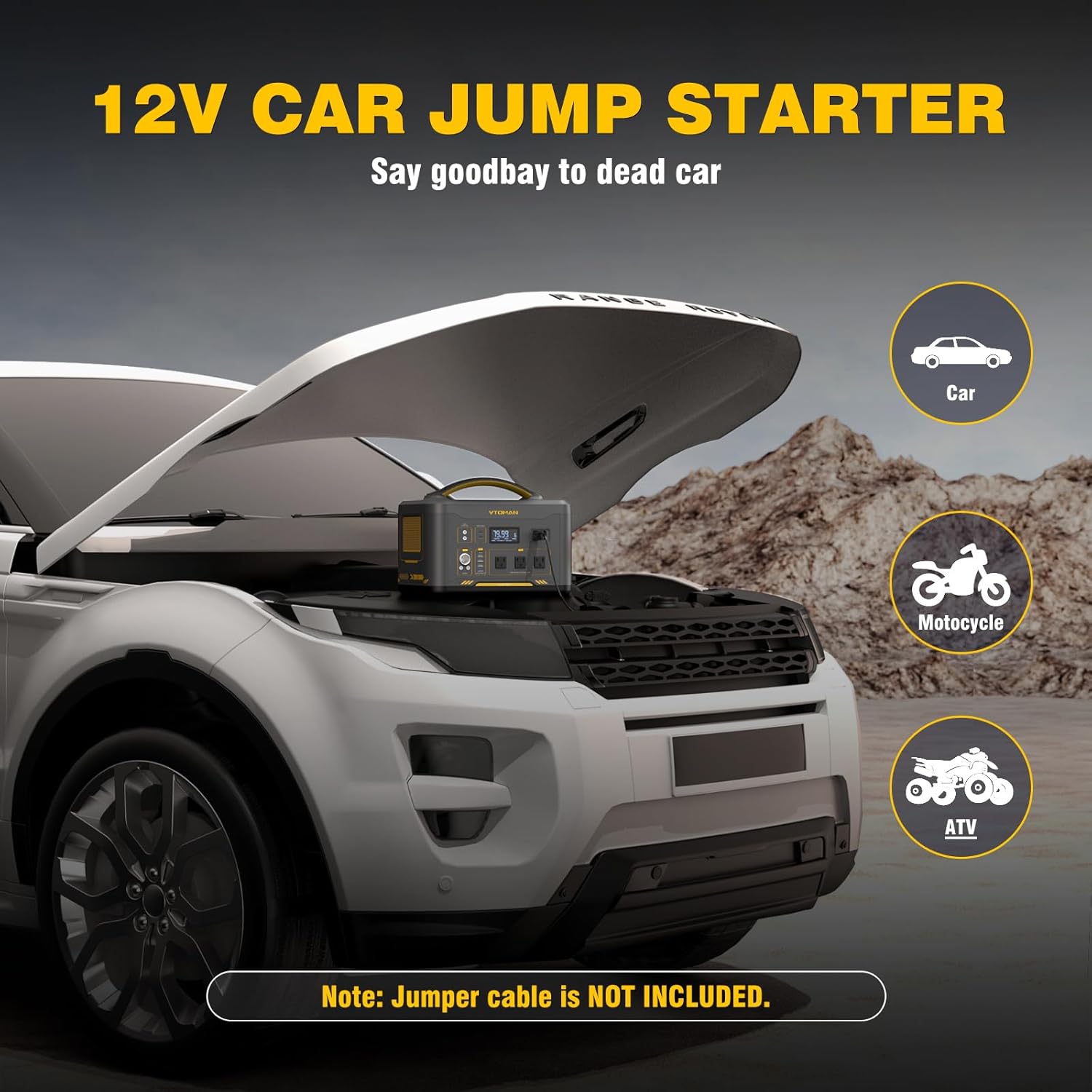 VTOMAN Jump 1500X Portable Power Station with Jumper Cables, 828Wh LiFePO4 Battery Solar Generator & Car Jump Starter, 1500W AC Outlet, 100W PD Type-C&Regulated DC for Home Backup Roadside Emergencies