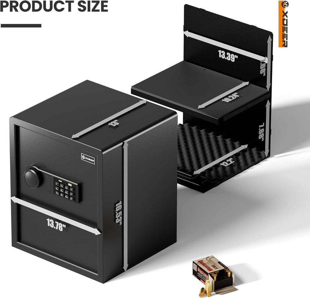 XDeer Biometric Safe Box, Quick-Access Security Safe Box with Upgraded Fingerprint, Steel Handgun Safe Lock Box for Kid/Home/Office (1.69 Cu.Ft【NO FPR】)