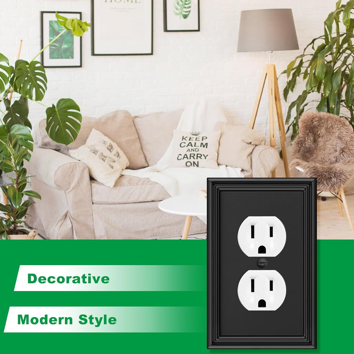 Black Modern Decorative Outlet Covers Wall Plate Electrical Switch Plates and Receptacle Outlet Covers Bamboo Fiber Material Wall Plates for Kitchen Bathroom (1 Gang Duplex Outlet-4 Pack)