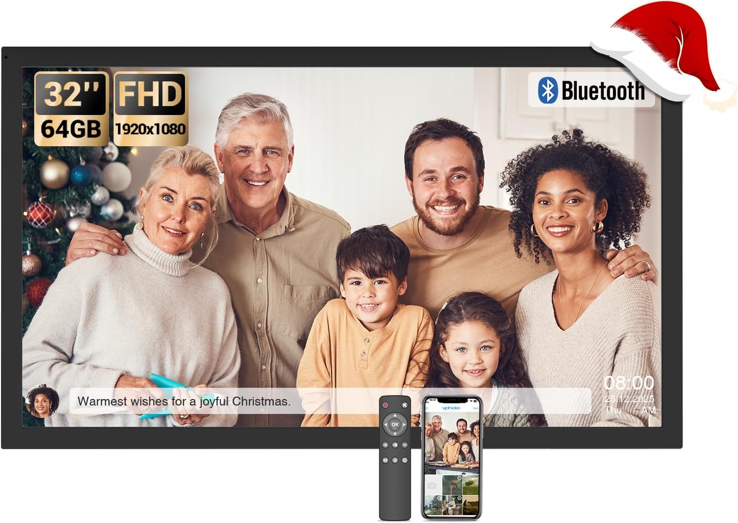 BSIMB Large Digital Picture Frame 32 Inch, 64GB 1920x1080 FHD WiFi Digital Photo Frame Electronic Display, Wall Mount Included, Share Pictures/Videos via App Easy Setup Gifts for Mom(Non-Touch), Black