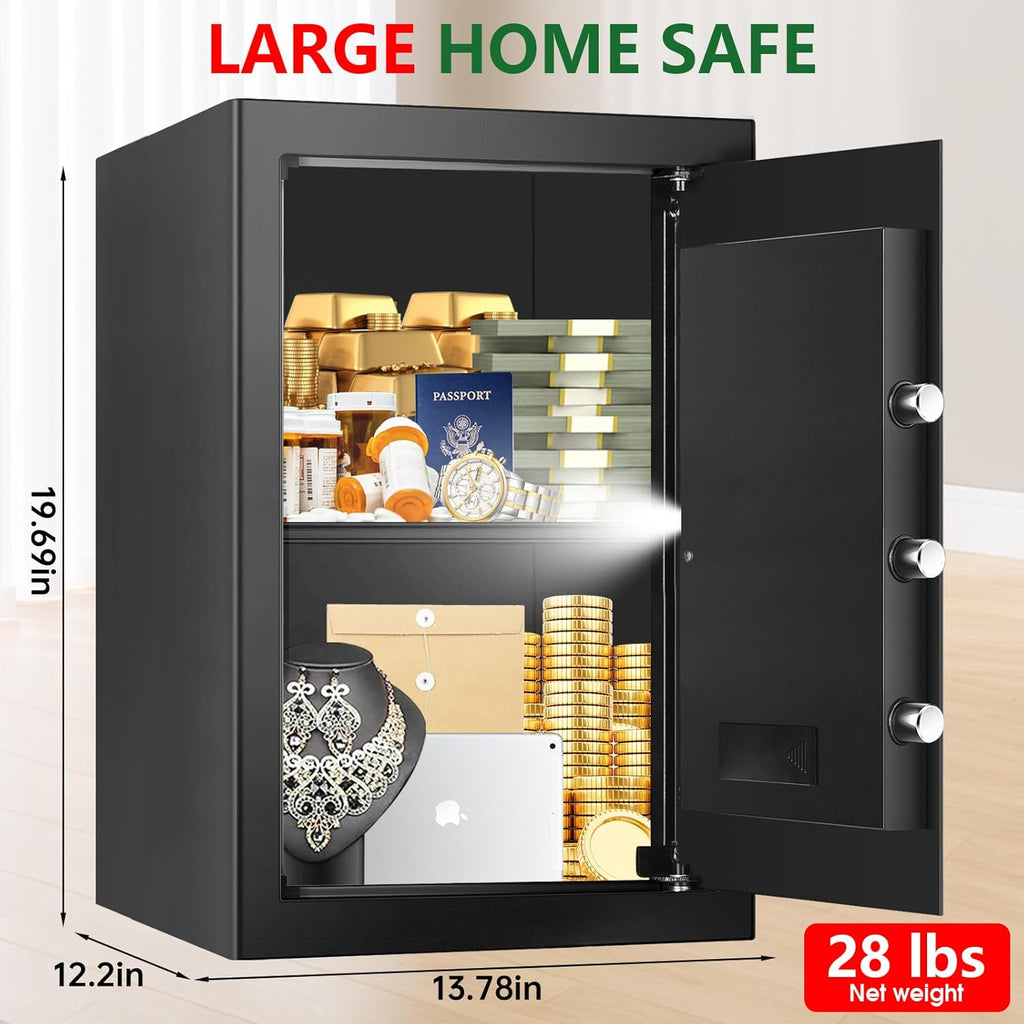 3.3 Cubic Feet Large Fireproof Safes for Home Use, Anti-Theft Digital Security Safe Box With Programmable Keypad & Spare Keys, Home Safes Water and Fireproof for Documents Money Valuables