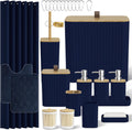 Bathroom Accessory Set - Navy Blue Bathroom Set, 27PC Bathroom Accessories Set, Bathroom Sets with Shower Curtain and Rugs, Mini Trash Can, Toilet Brush, Trash Can & Soap Dispenser