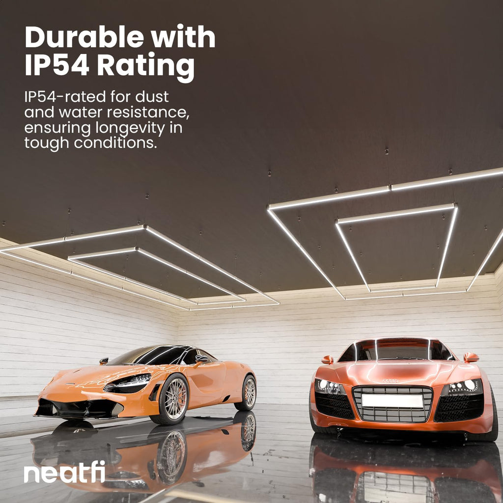 Neatfi LED Bright Garage Light, 35,200 Lumens, Ceiling Lighting for Auto Shops, Car Detailing, Gym, Basement, Warehouse, Barber and Beauty Salons (Cool White, 2 Rectangles with Hanging Kit)