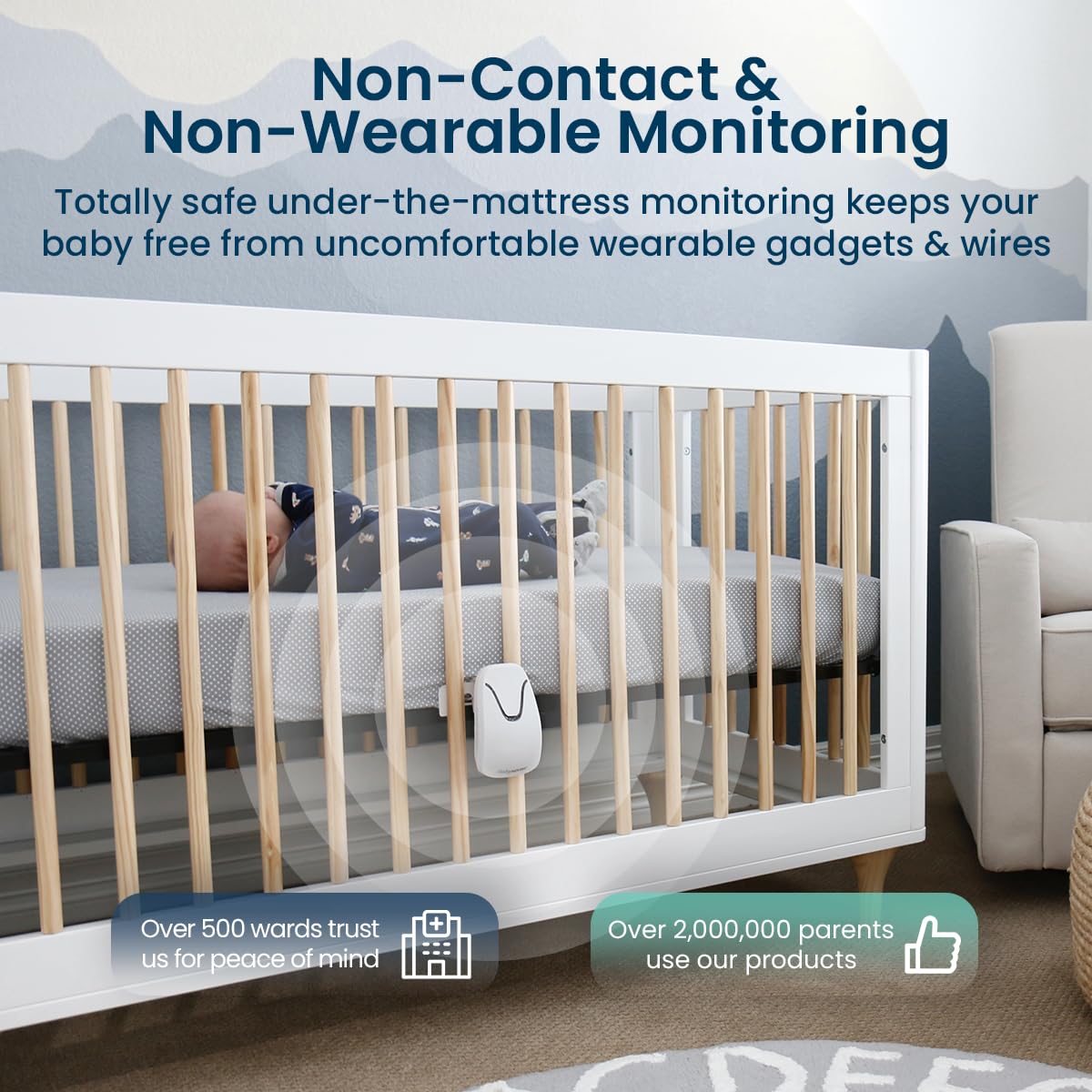 Babysense 7 Baby Sleep Breathing Movement Monitor for Newborn and Infants, No WiFi, Non Wearable, Non Contact Monitor with 2 Under-Mattress Sensors for Full Crib Coverage, FSA Baby Monitor