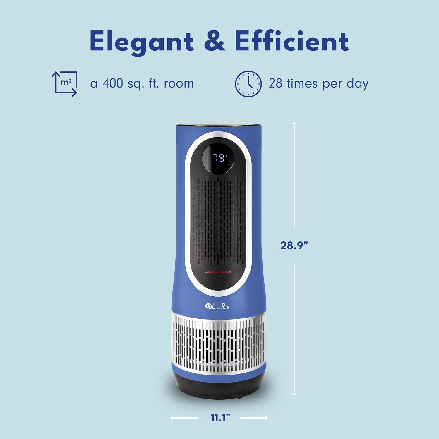 LivePure 3-in-1 LP520 Clean Heat Air Purifier & Electric Heater – 2 Heat Modes and Air Filtration – for Indoor Use in Bedrooms, Home Office & Apartments, Blue