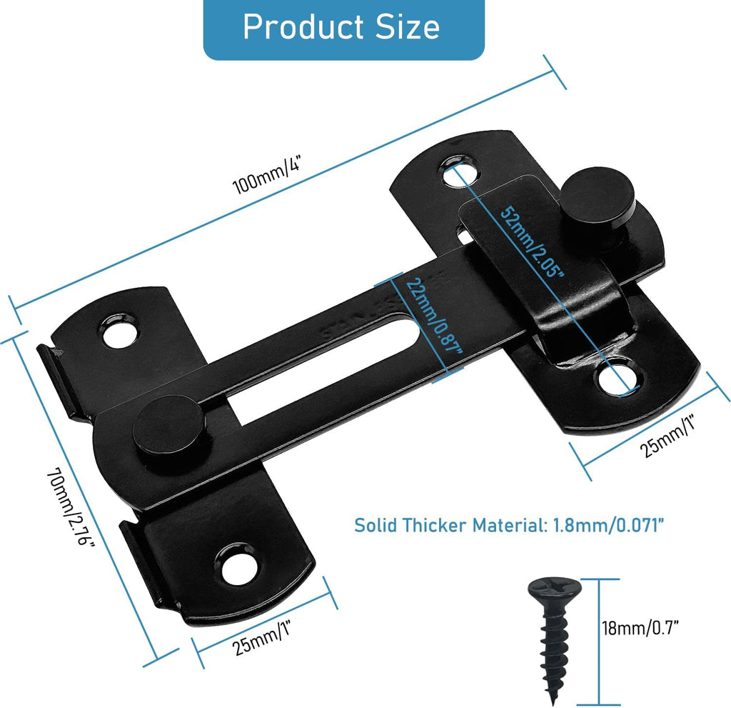 2 Set 4" Gate Latches Safety Door Lock for Barn Door, Heavy Duty Stainless Steel Farm Flip Gate Latch,Black