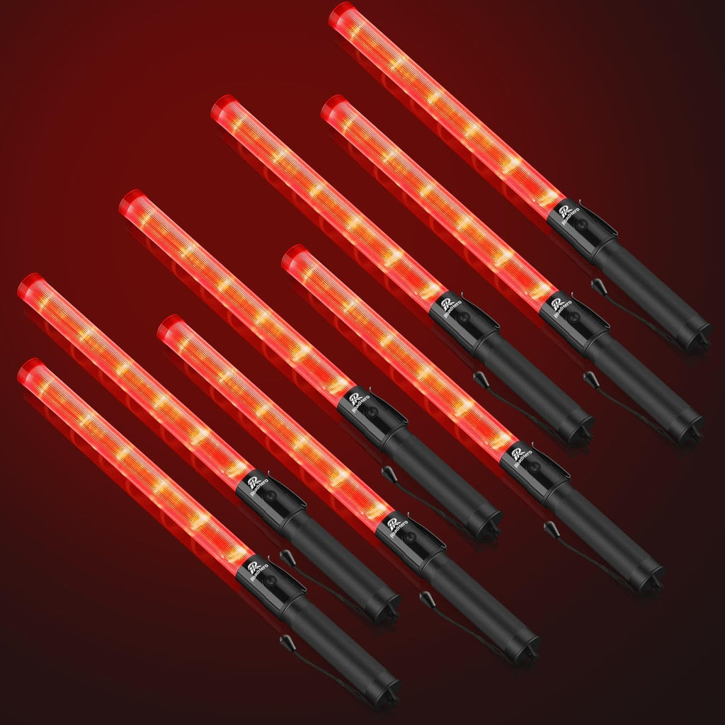 RoadHero 8 Pack Traffic Wand, 21 Inch Led Traffic Control Baton, Safety Light Wands with 2 Flashing Modes, Air Marshaling Signal Wand with Side Clip for Airport, Parking, Car Directing