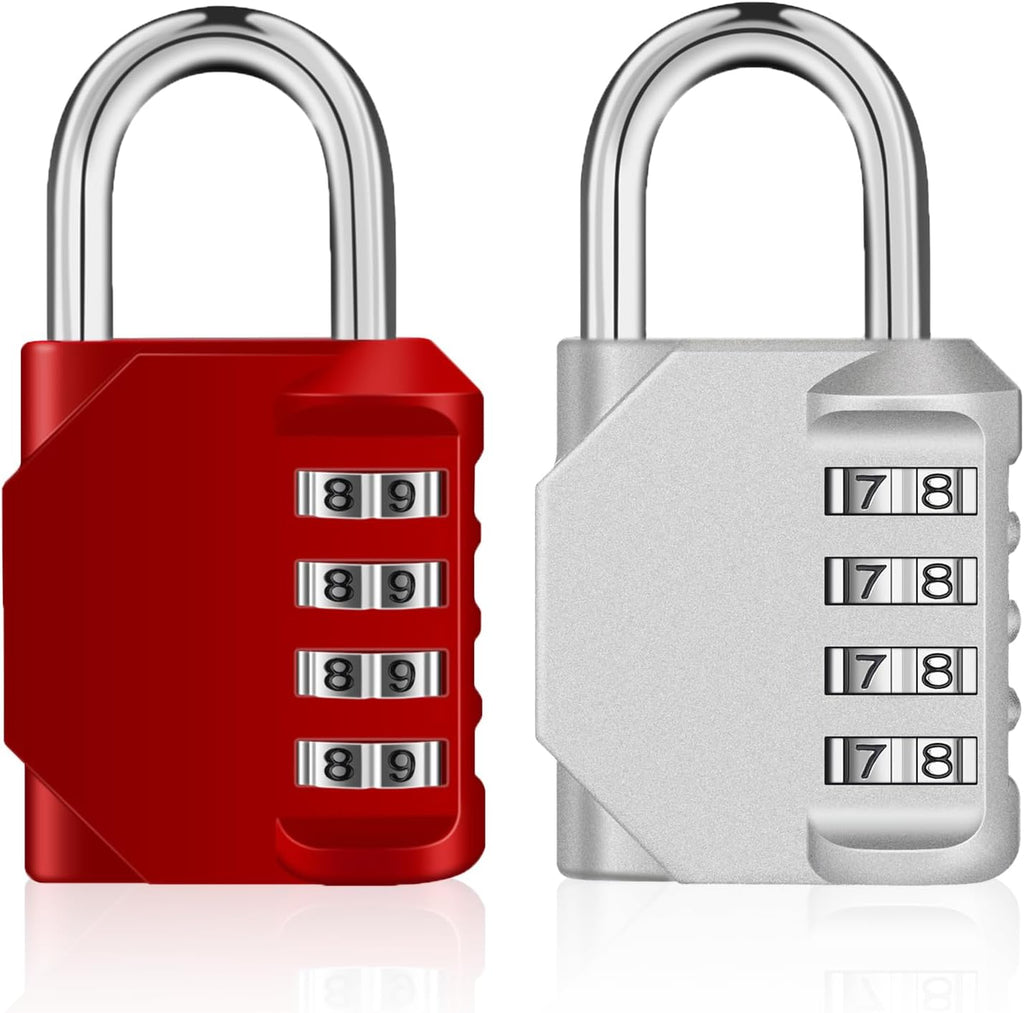 ZHEGE Combination Padlock 2 Pack, 4 Digit Lock for School Gym Locker, Outdoor Waterproof Combo Lock (Silver & Red)