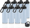 24oz Insulated Water Bottle with Straw Lid, Stainless Steel Metal Water Bottle with Straw & Wide Mouth Lid, Double Wall Vacuum Water Bottle for Hiking Camping, Light Blue 8 Pack