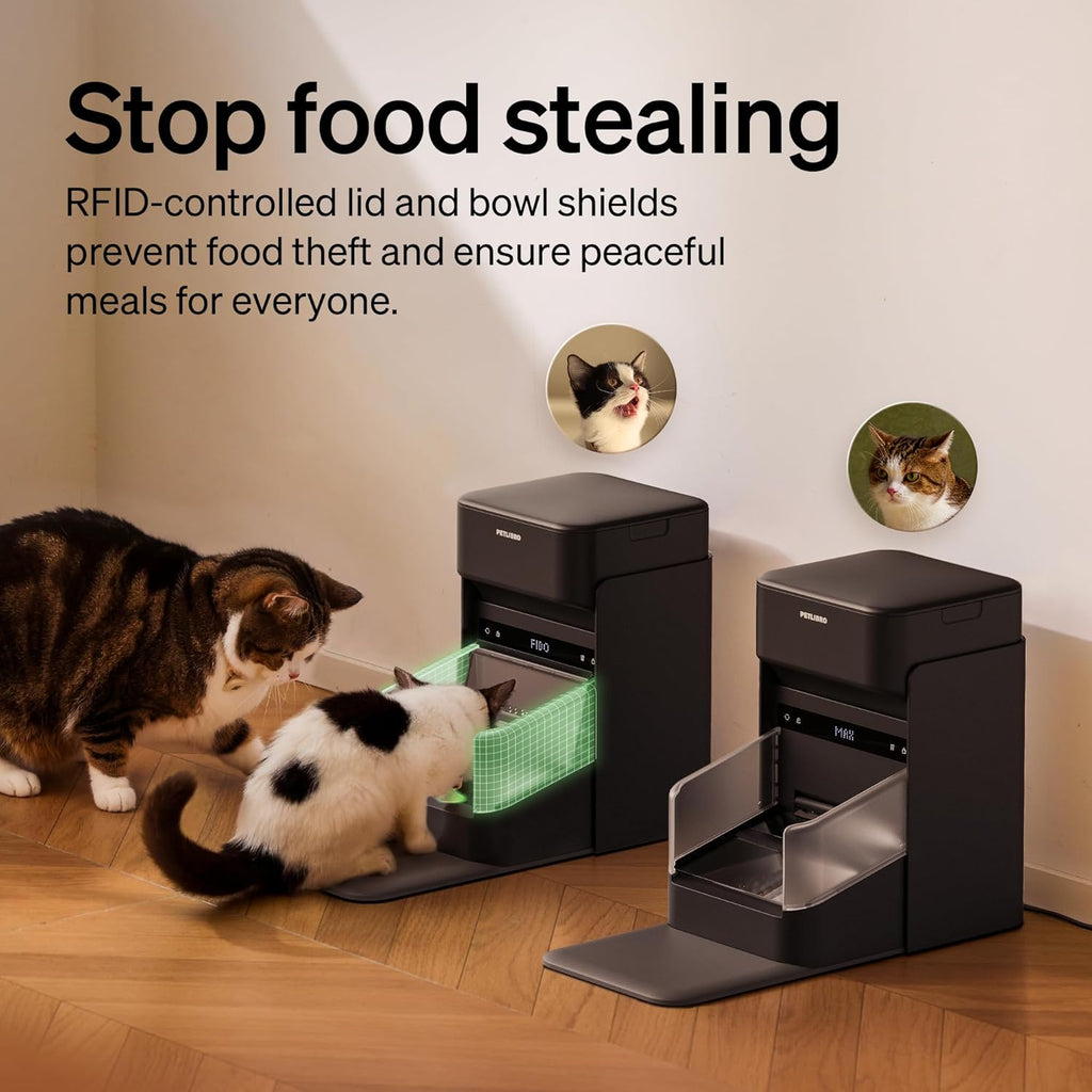 2 Packs PETLIBRO RFID Automatic Cat Feeder with 12 Packs Pet Food Desiccant Bag, Collar Sensor for Personalized Meals, Wi-Fi Programmable Food Dispenser with Cats Recognition & Diet Tracking