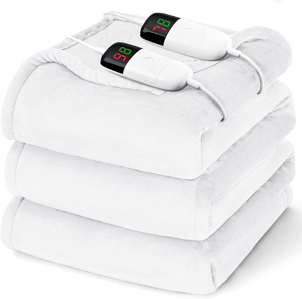 Heated Electric Blanket King Size - 90" x 100" Heating Blanket with Dual Control, 10 Heating Levels & 8 Hours Auto Off, Soft Warm Flannel Blanket, Christmas Birthday Gifts for Senior Grandma