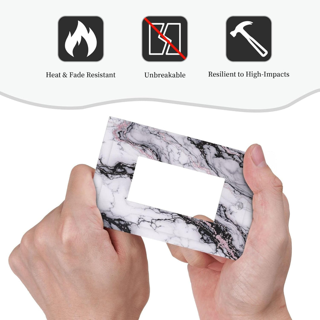 Decorative Outlet Covers White Marble Pattern Black Lines Pink Lines 1 Gang Single Rocker Light Switch Cover Plate Wall Plates GFCI Faceplate for living Room Office Decor