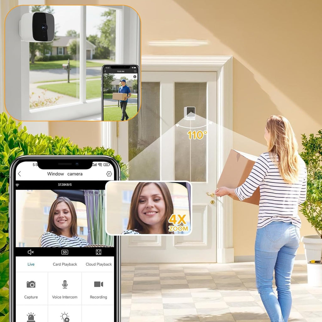 Saker Smart 2K Window Security Camera,2K Dome Security Camera for Indoor Use, 3MP Ultra-Clear Picture with Enhanced Color Night Vision, Wireless Stick-On Installation (with 64GB TF Card)