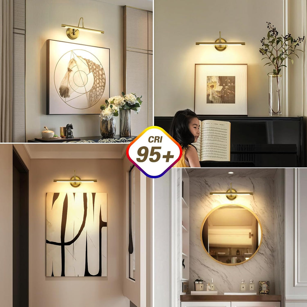 JOOSENLUX Gold Picture Lights for Paintings Hardwired 16.5" Inch Long Dimmable Gallery Wall Lights with Adjustable Lighting Direction 110V 3000K