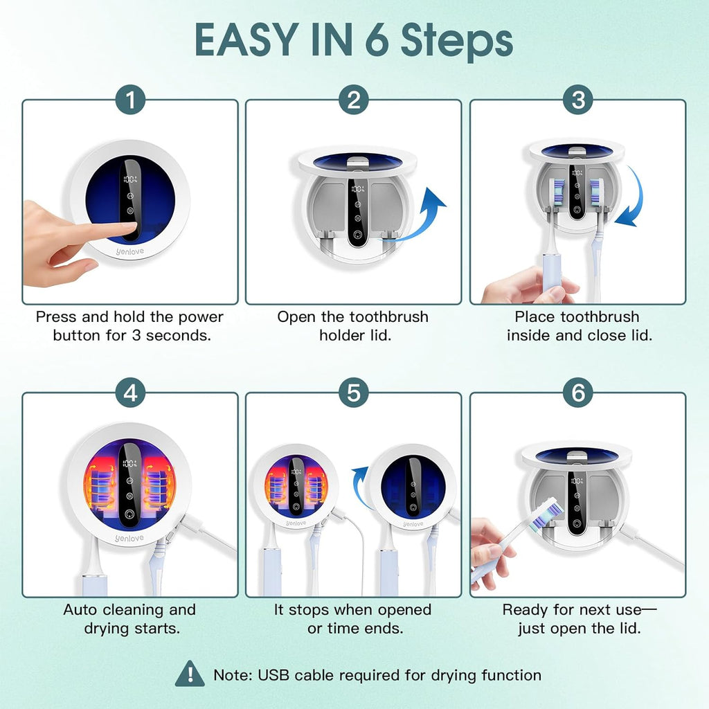 Toothbrush Holders for Bathroom,Wall-Mounted Toothbrush Holder,Smart Toothbrush Cleaner with LED Screen and Drying,Electric Tooth Brush Holder Fits Most Size Toothbrushes for Home & Travel