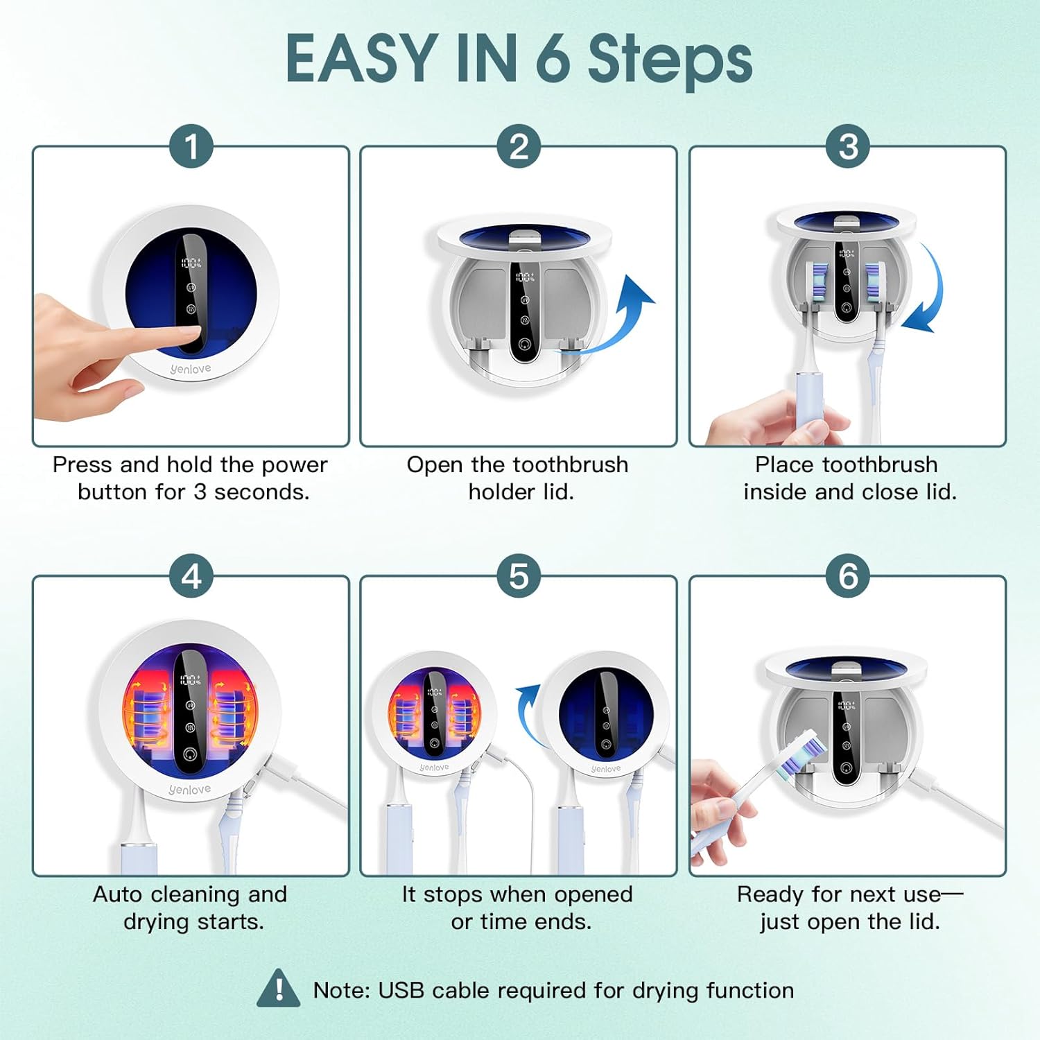 Toothbrush Holders for Bathroom,Wall-Mounted Toothbrush Holder,Smart Toothbrush Cleaner with LED Screen and Drying,Electric Tooth Brush Holder Fits Most Size Toothbrushes for Home & Travel