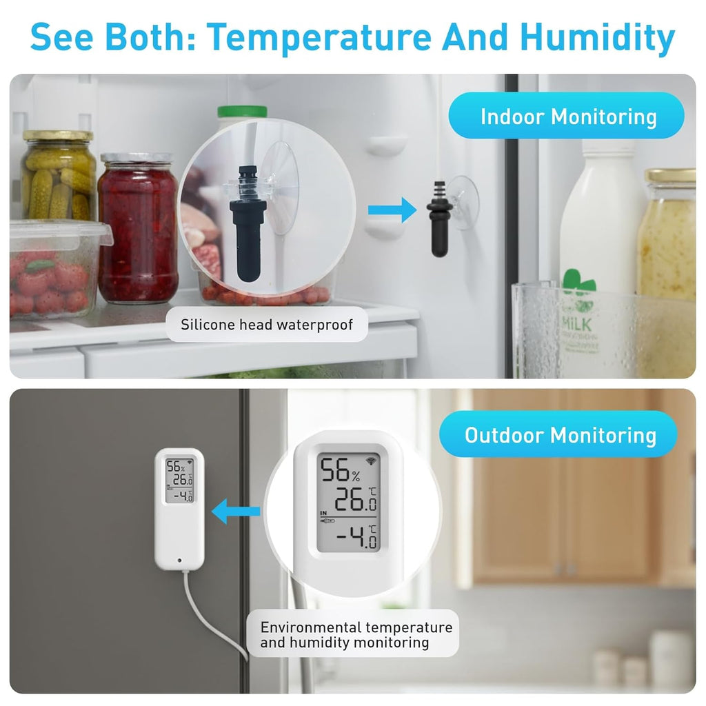 Daytech Freezer Thermometer with Room Thermometer and Freezer Alarm 2in1 WiFi Temperature Sensor with App and Email Alerts for Fridge Fish Tank Pet Cage Wine Cellar Greenhouse 2 Pack (No Hub Required)