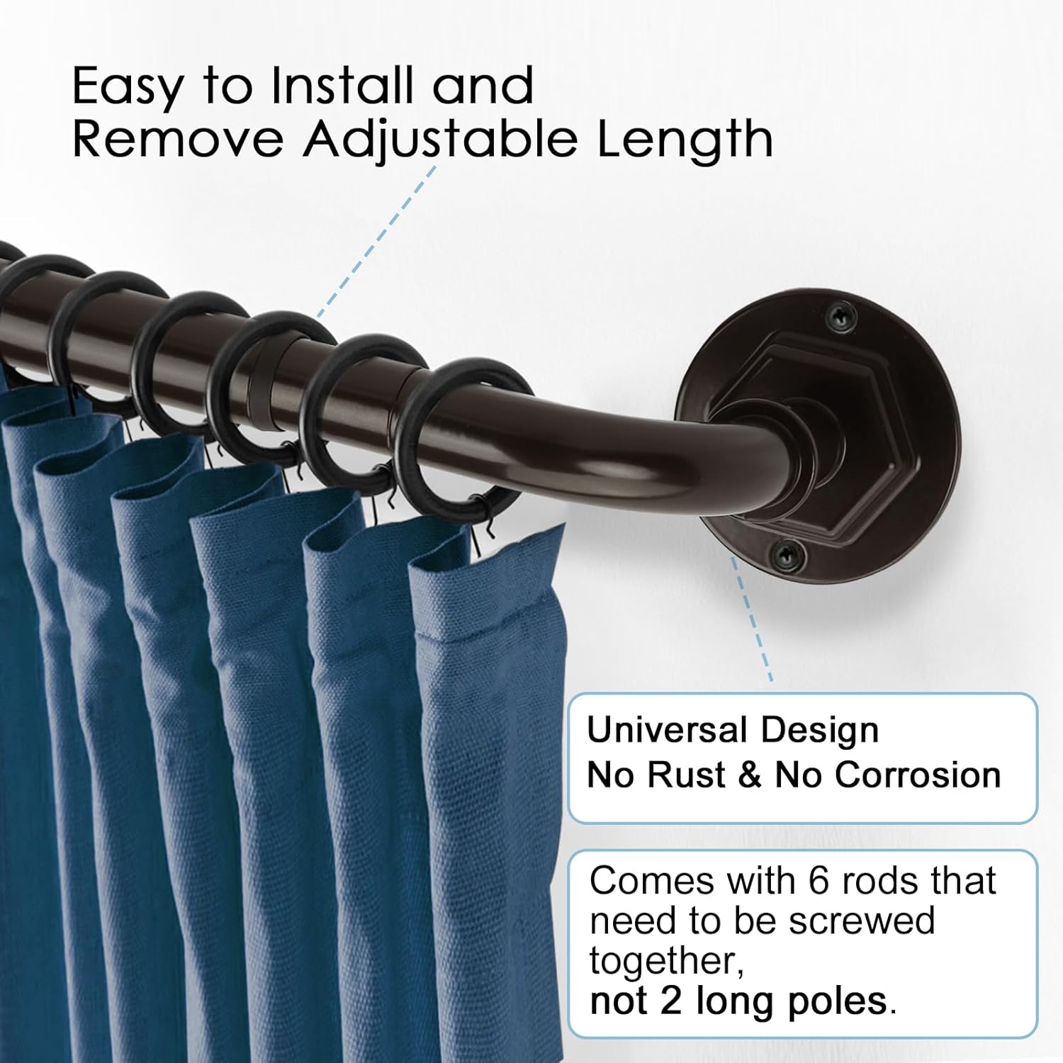 Curtain Rods for Windows 16 to 88 Inches Adjustable Blackout Wrap Around 1 Inch Diameter Curtain Rod, Bronze