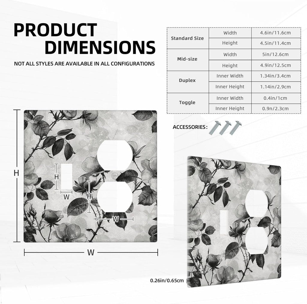 Wallplates Black Breezy Watercolor Garden Floral 1 Toggle 1 Duplex Switch Plate Electrical GFCI Faceplate Decorative Light Switch Covers for Bedroom Home Decor