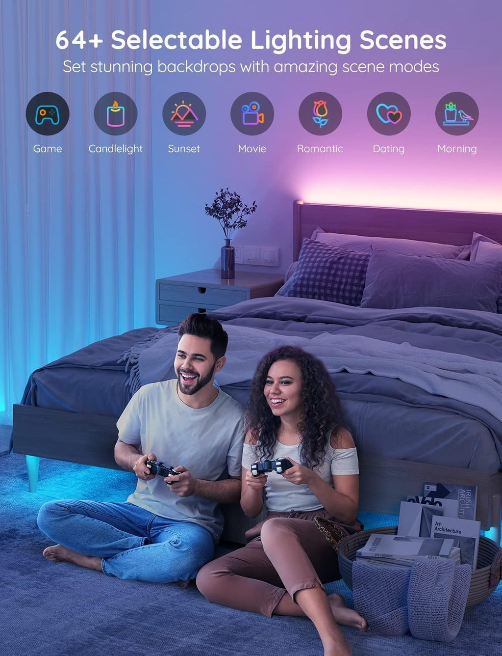 Govee LED Strip Lights 100ft, LED Lights for Bedroom, WiFi RGB LED Lights work with Alexa and Google Assistant, 64 Modes and Music Sync, Strip Lights for Indoor, Home Decor, 2 Rolls of 50ft