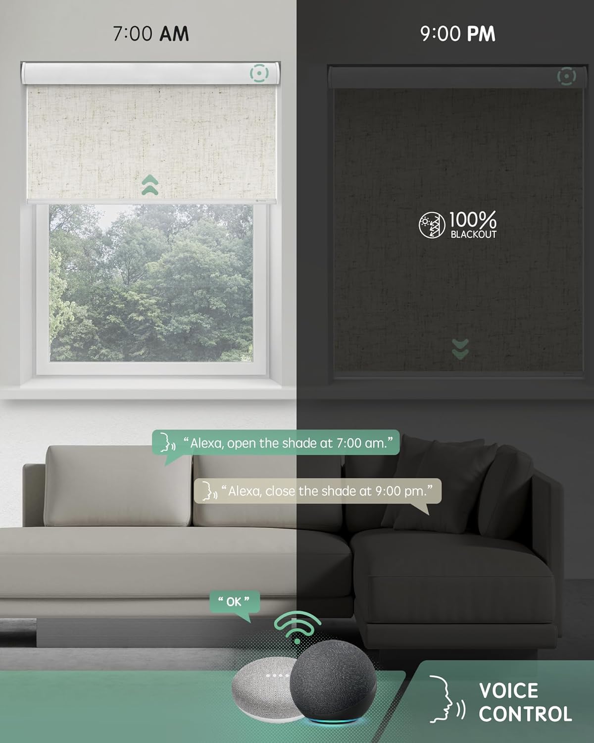 Yoolax Motorized Blinds with Remote, Blackout Smart Blinds Automatic Blinds for Windows, Electric Window Shades Compatible with Alexa Roller Window Shades with Valance (Linen Beige, 46" W x 72" H)