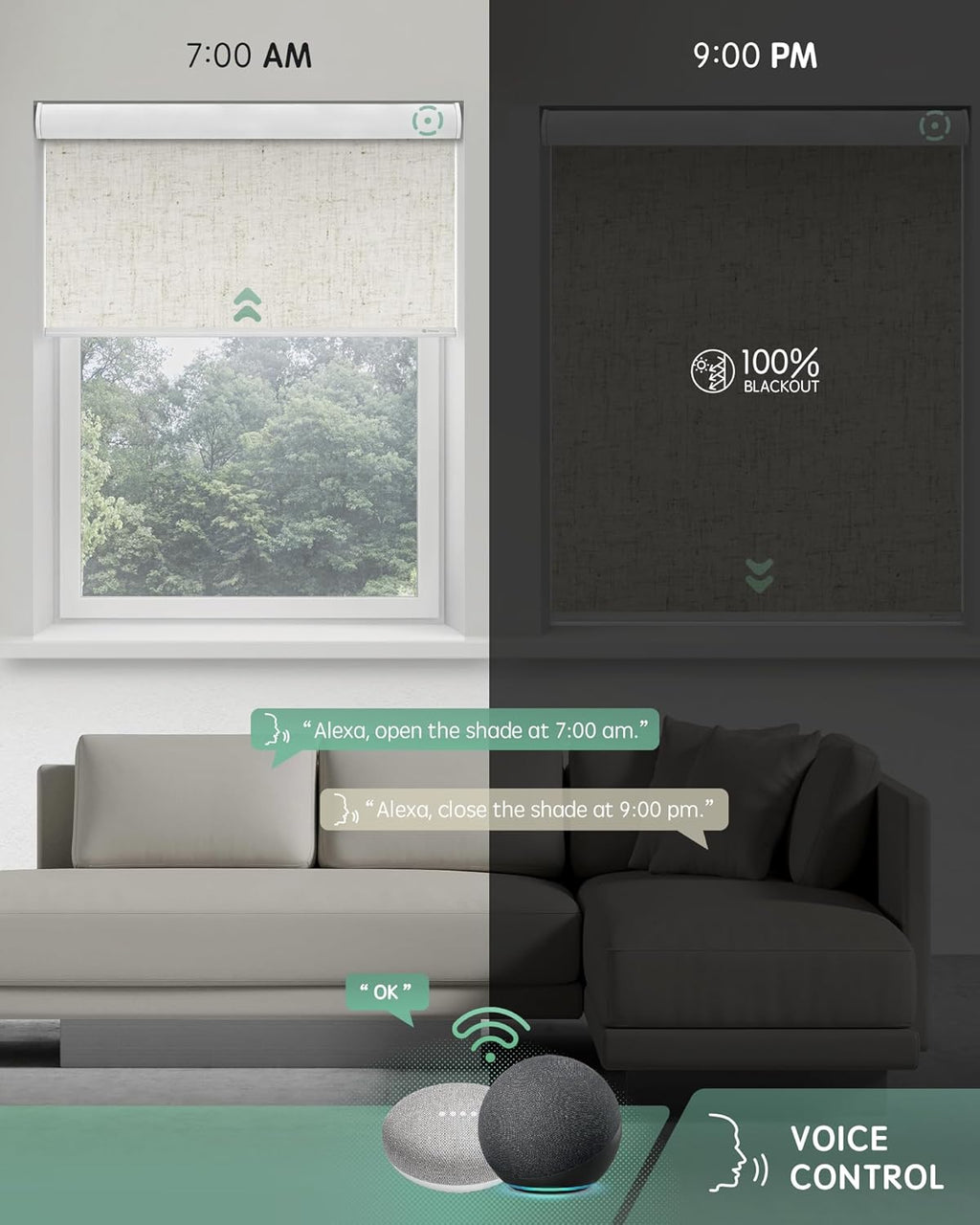 Yoolax Motorized Blinds with Remote, Blackout Smart Blinds Automatic Blinds for Windows, Electric Window Shades Compatible with Alexa Roller Window Shades with Valance (Linen Beige, 47" W x 72" H)