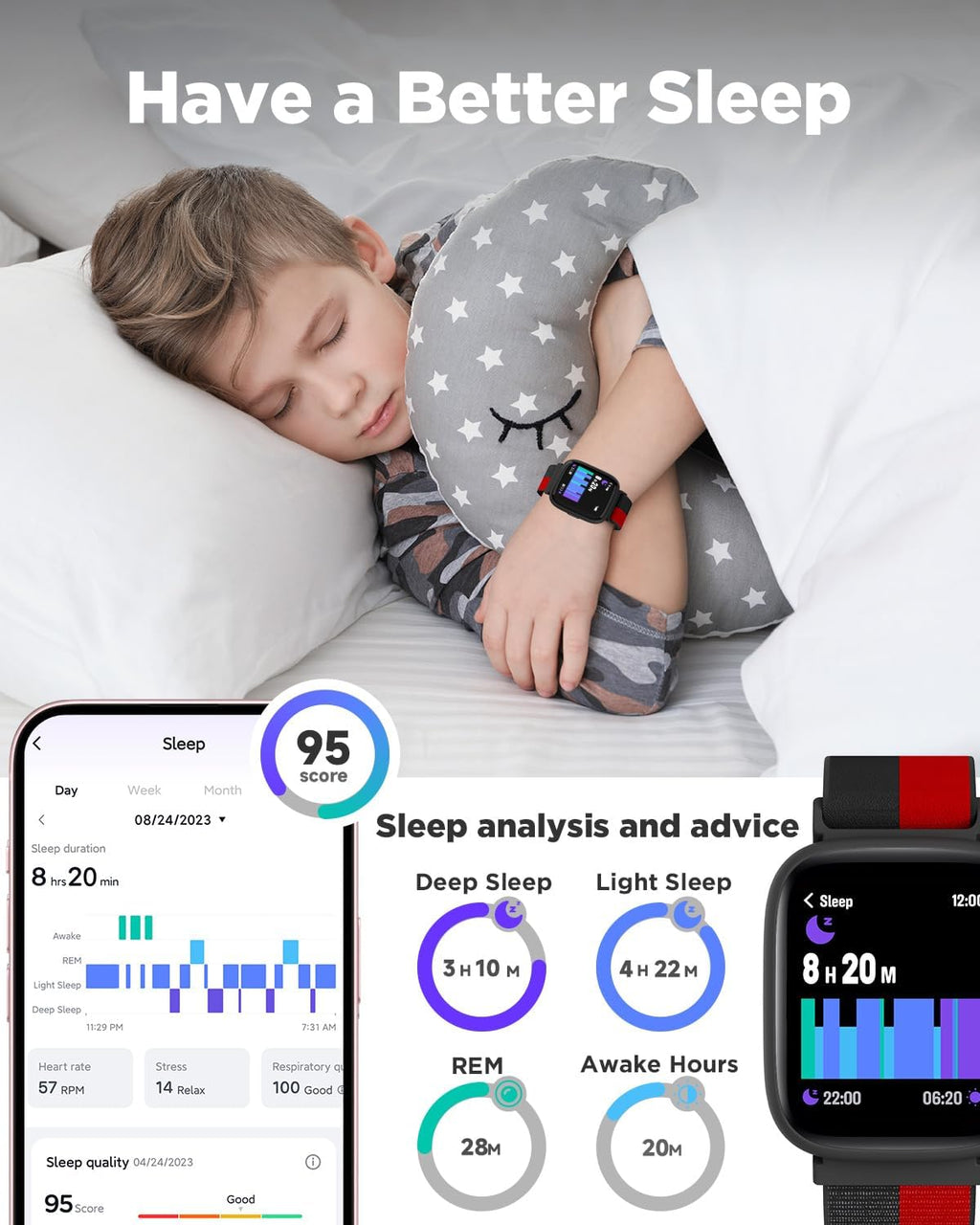 BIGGERFIVE Smart Watch for Kids, 1.8" Fitness Tracker Watch Pedometer, Heart Rate, IP68 Waterproof, Sleep Monitor, Calorie Step Counter, Puzzle Game with/Without APP for Girls Boys Teens 5-16, Nylon