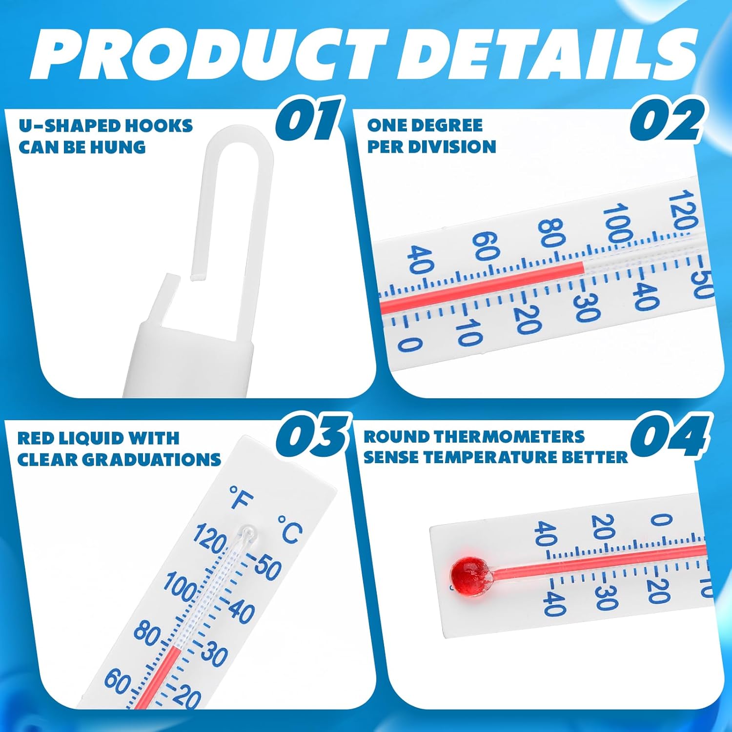 30 Pack Refrigerator Freezer Thermometer, Long Strip Hanging Standing Analog Thermometer with Fahrenheit Celsius for Kitchen Fridge Freezer Cooler (-40 to 122°f/-40 to 50°c)